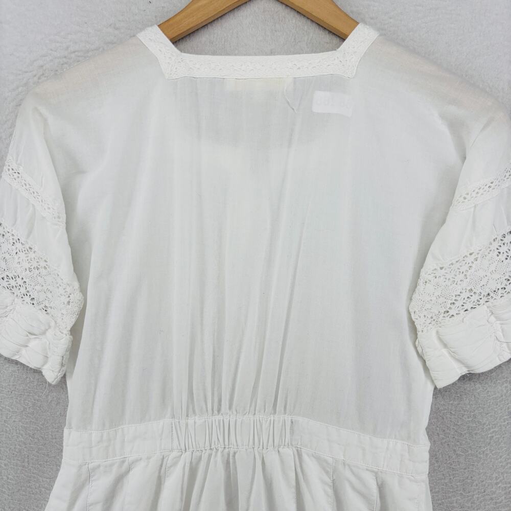 LOVESHACKFANCY Dress Petite Edie Voile Pintuck Lace Trim Cover Up Cotton White - Picture 6 of 14